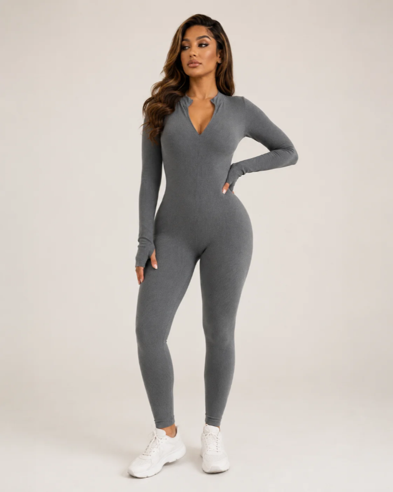 Peyton Combinaison Sport Femme – Jumpsuit Sans Couture à Manches Longues avec Zip