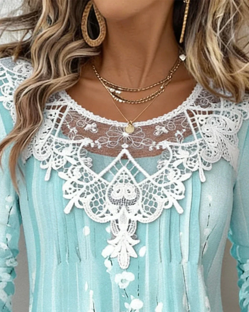 Emerson Chemisier Femme – Blouse en Dentelle Fleurie à Manches Longues Élégante