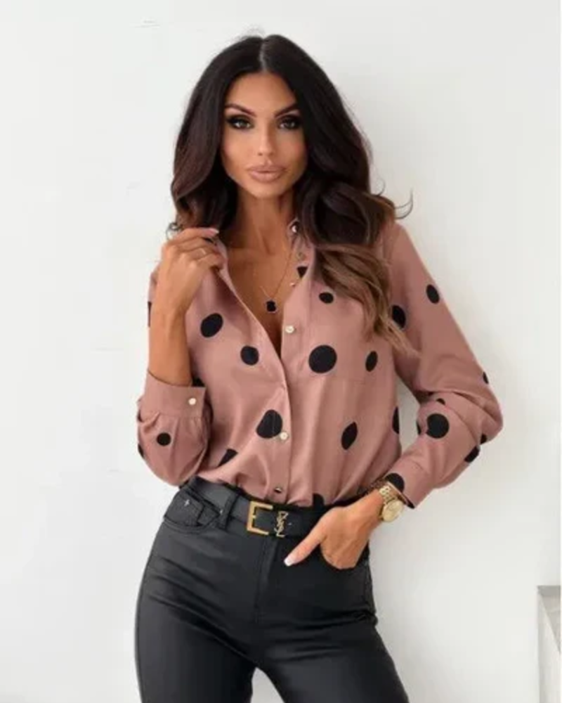 Ainsley Chemisier Femme – Blouse à Pois avec Col Classique et Fermeture Boutonnée