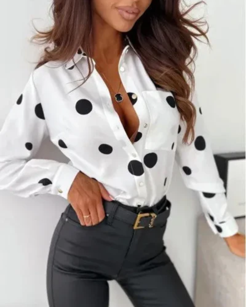 Ainsley Chemisier Femme – Blouse à Pois avec Col Classique et Fermeture Boutonnée