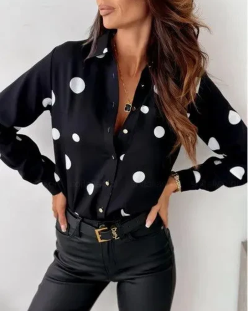 Ainsley Chemisier Femme – Blouse à Pois avec Col Classique et Fermeture Boutonnée