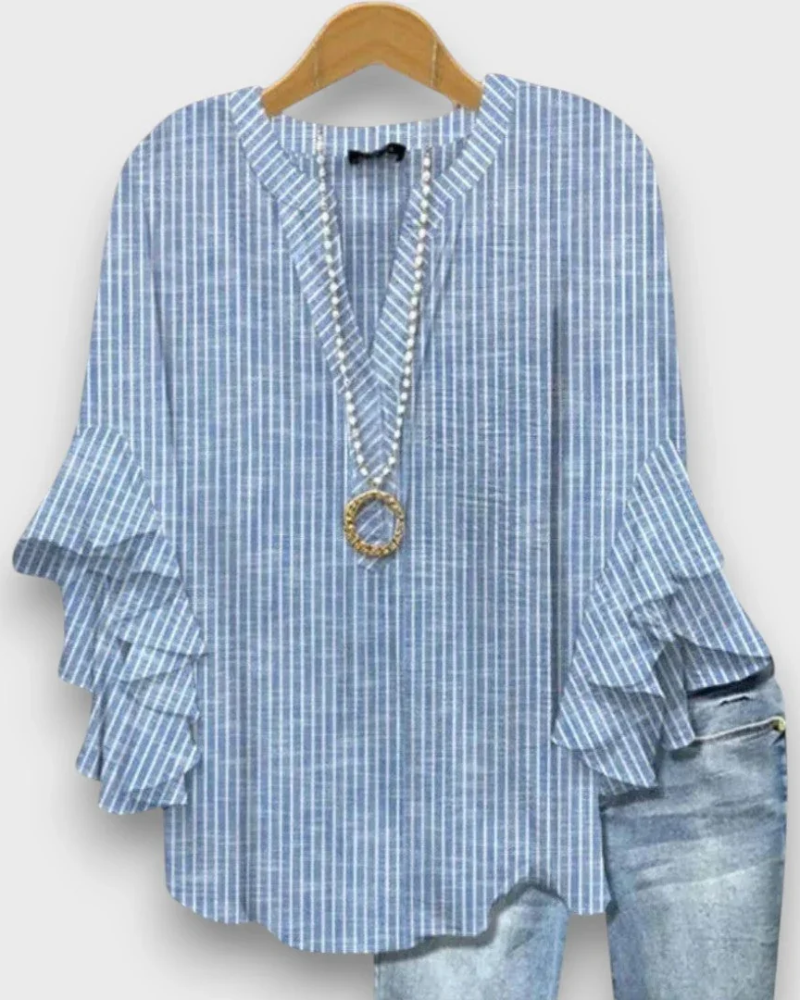 Quinn Chemisier Femme – Blouse Fleurie à Col V avec Manches Volantées Élégantes