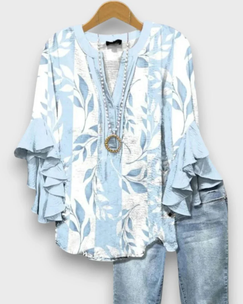 Quinn Chemisier Femme – Blouse Fleurie à Col V avec Manches Volantées Élégantes
