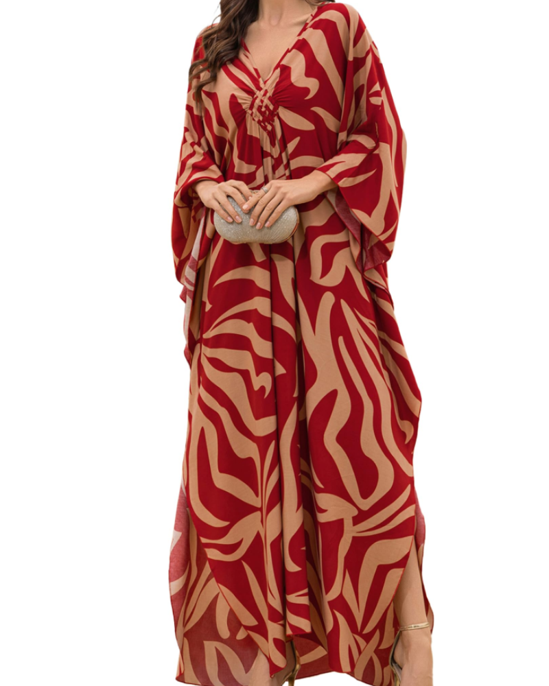 Yana Kaftan Mulher Tamanho Grande – Vestido de Praia Maxi em Viscose, Decote em V e Mangas Morcego Boémio
