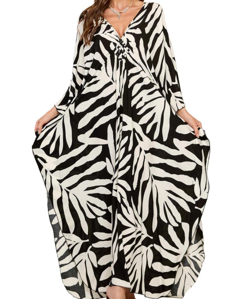 Yana Kaftan Mulher Tamanho Grande – Vestido de Praia Maxi em Viscose, Decote em V e Mangas Morcego Boémio