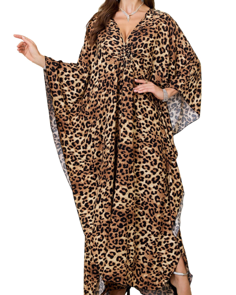 Yana Kaftan Mulher Tamanho Grande – Vestido de Praia Maxi em Viscose, Decote em V e Mangas Morcego Boémio