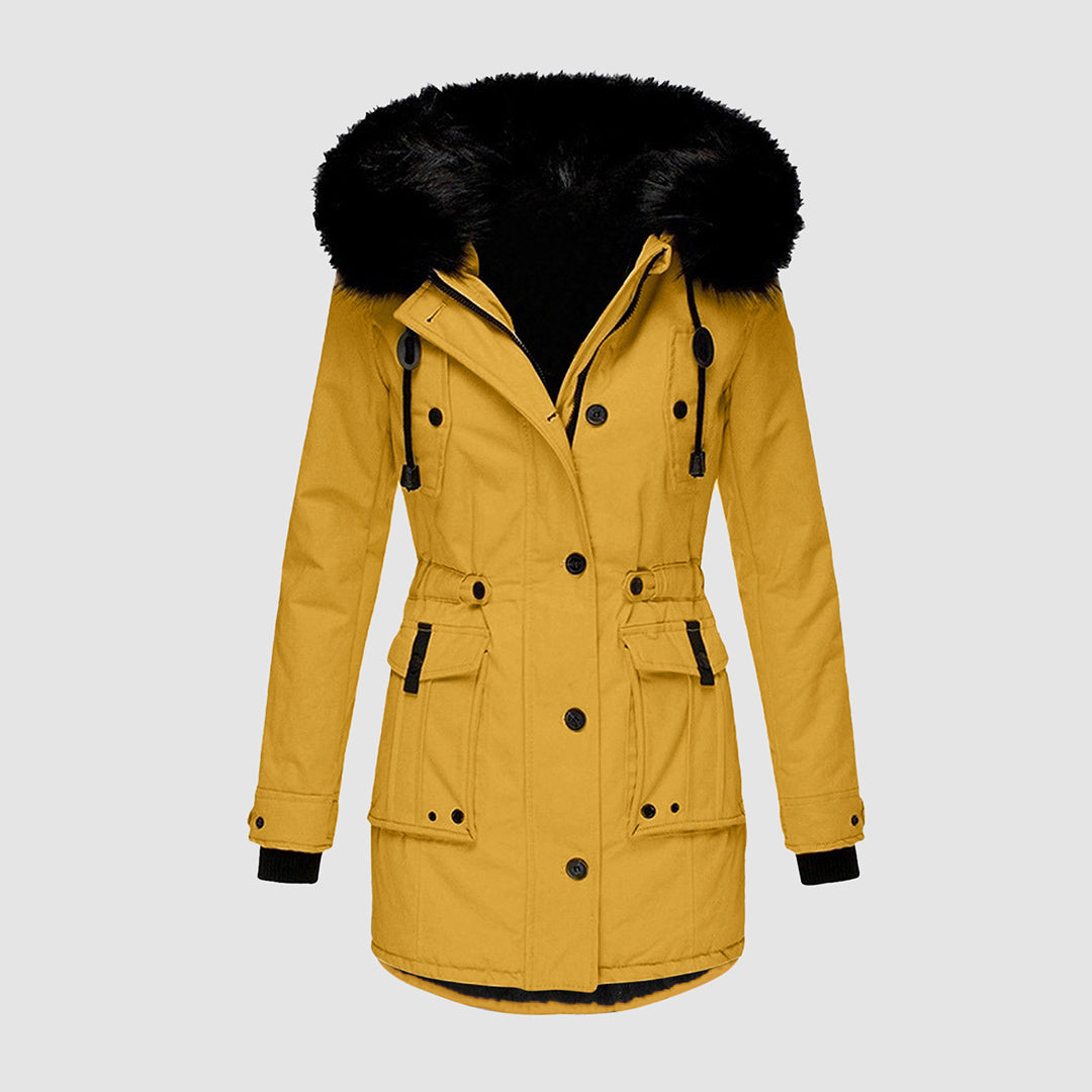 Parka Nori Mujer Elegante – Abrigo de Invierno con Capucha y Cuello de Piel Sintética