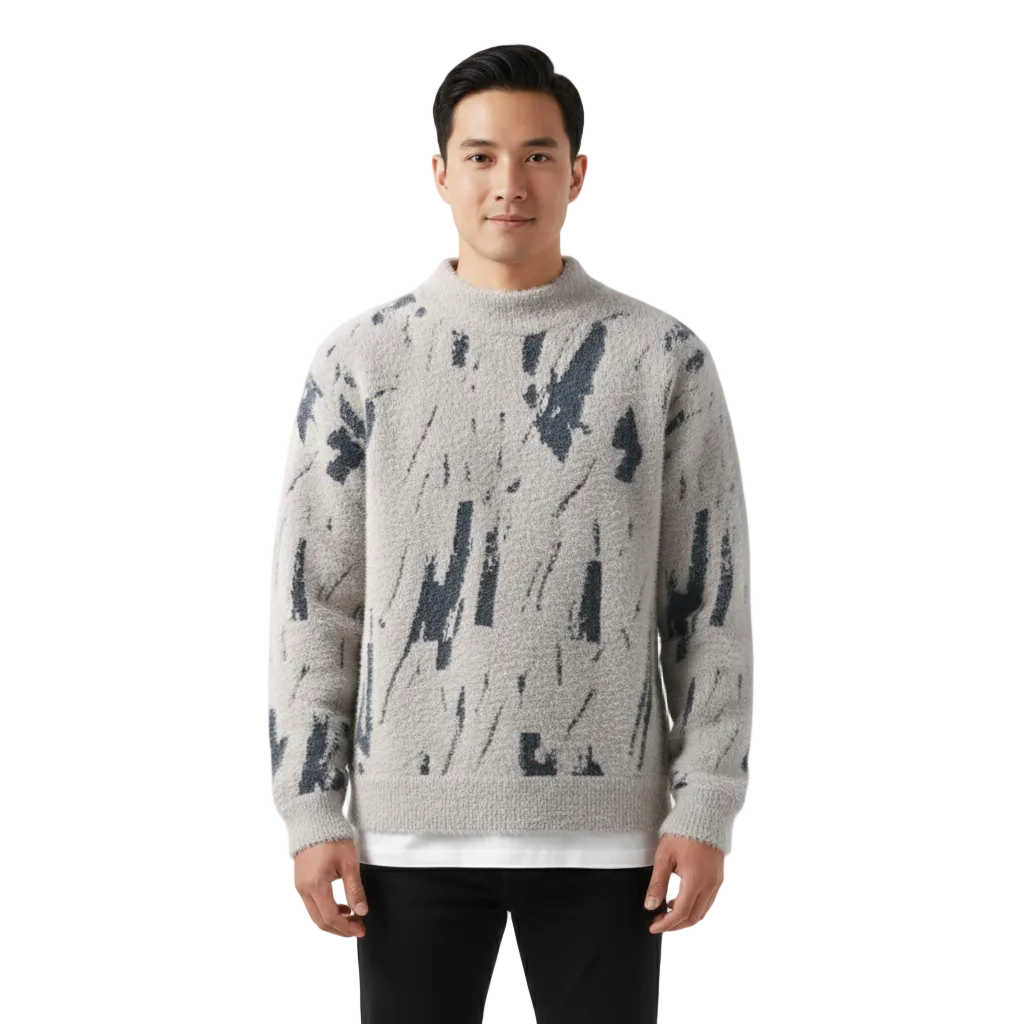 Zachary Pull Homme Tricoté – Pull Vintage en Laine Mélangée à Motif & Coupe Décontractée