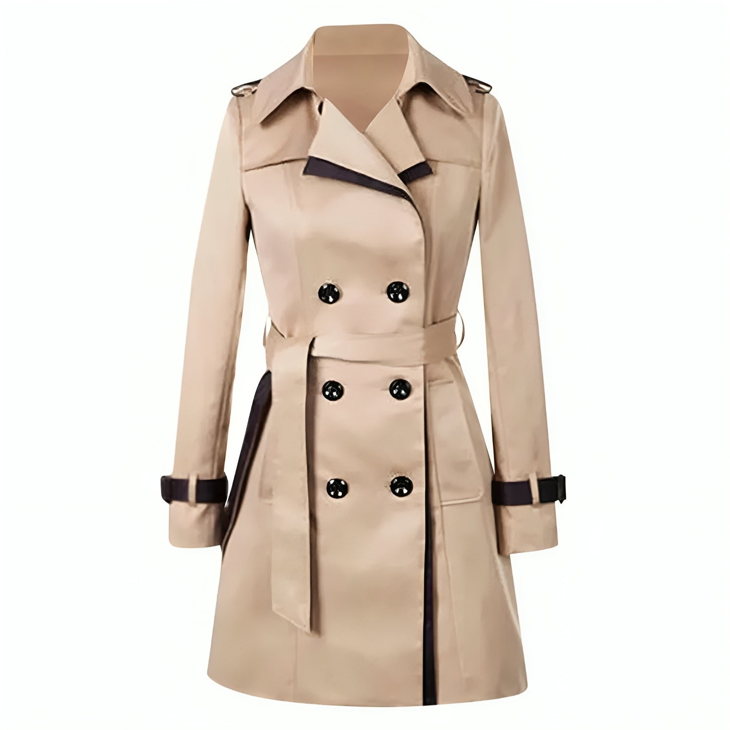 Kaira Trench-coat para mulher – Corte longo elegante com cinto ajustável e fecho de botões