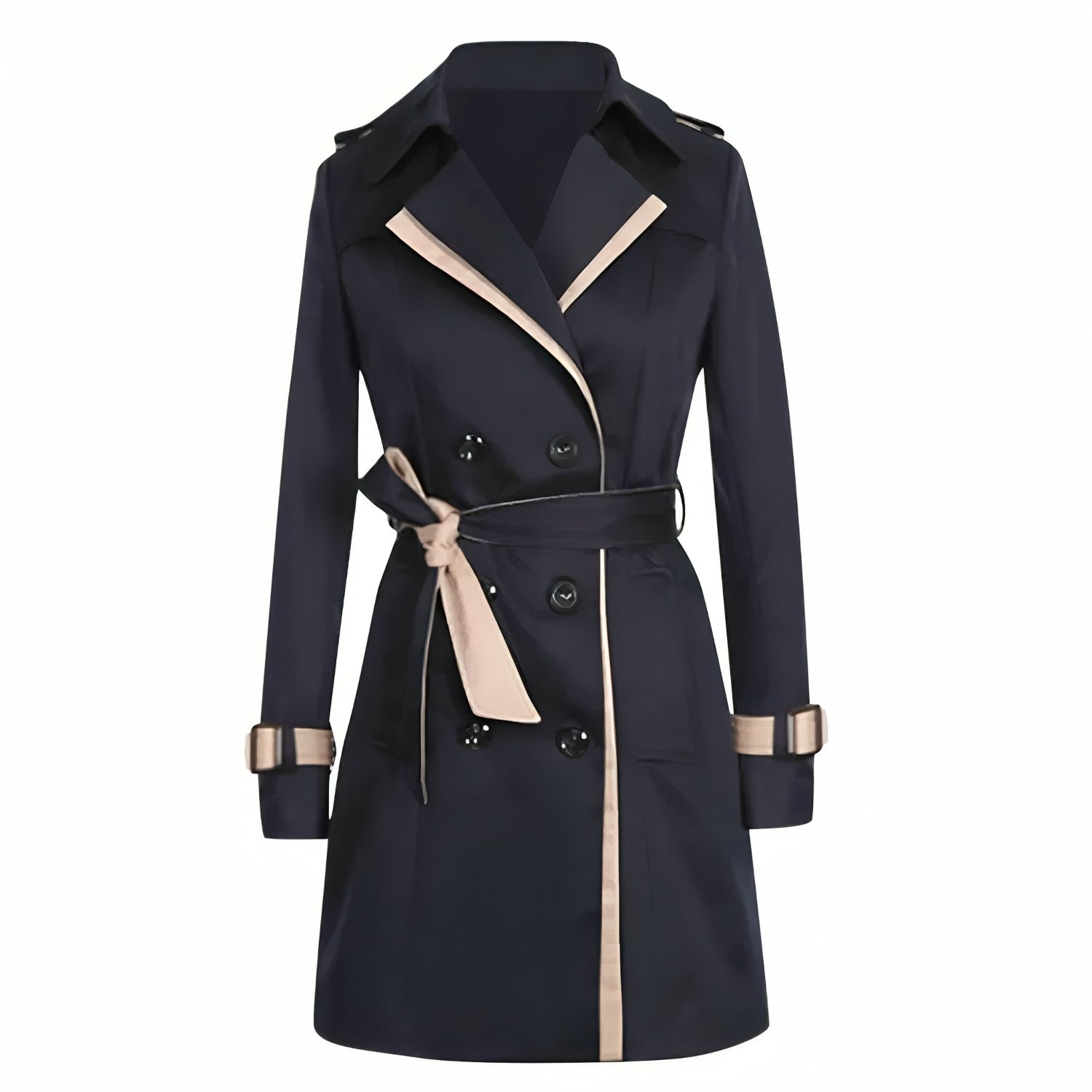 Kaira Trench-coat para mulher – Corte longo elegante com cinto ajustável e fecho de botões