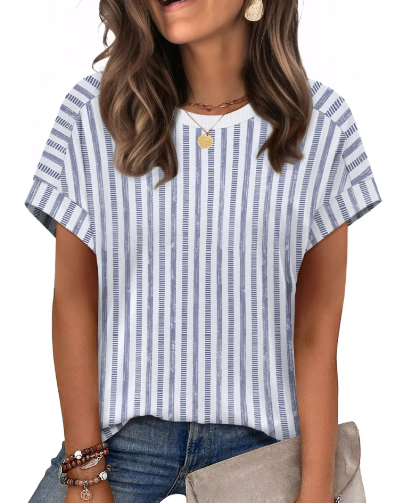 Zaria Top Femme – T-shirt Col Rond Casual Chic, Coupe Loose & Manches Courtes Été