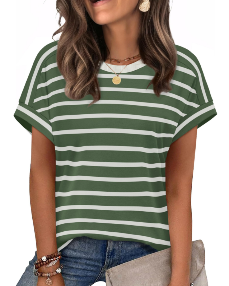 Zaria Top Femme – T-shirt Col Rond Casual Chic, Coupe Loose & Manches Courtes Été