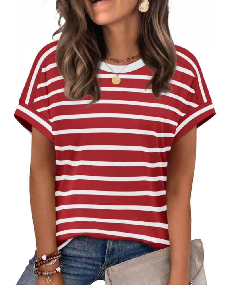 Zaria Top Femme – T-shirt Col Rond Casual Chic, Coupe Loose & Manches Courtes Été