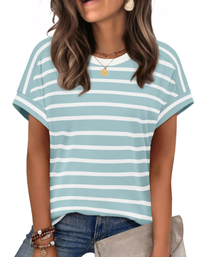 Zaria Top Femme – T-shirt Col Rond Casual Chic, Coupe Loose & Manches Courtes Été