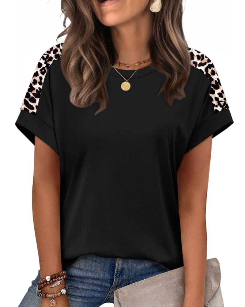Zaria Top Femme – T-shirt Col Rond Casual Chic, Coupe Loose & Manches Courtes Été