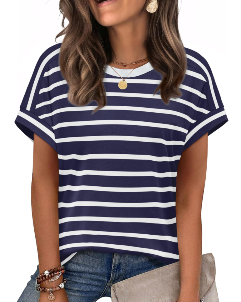 Zaria Top Femme – T-shirt Col Rond Casual Chic, Coupe Loose & Manches Courtes Été