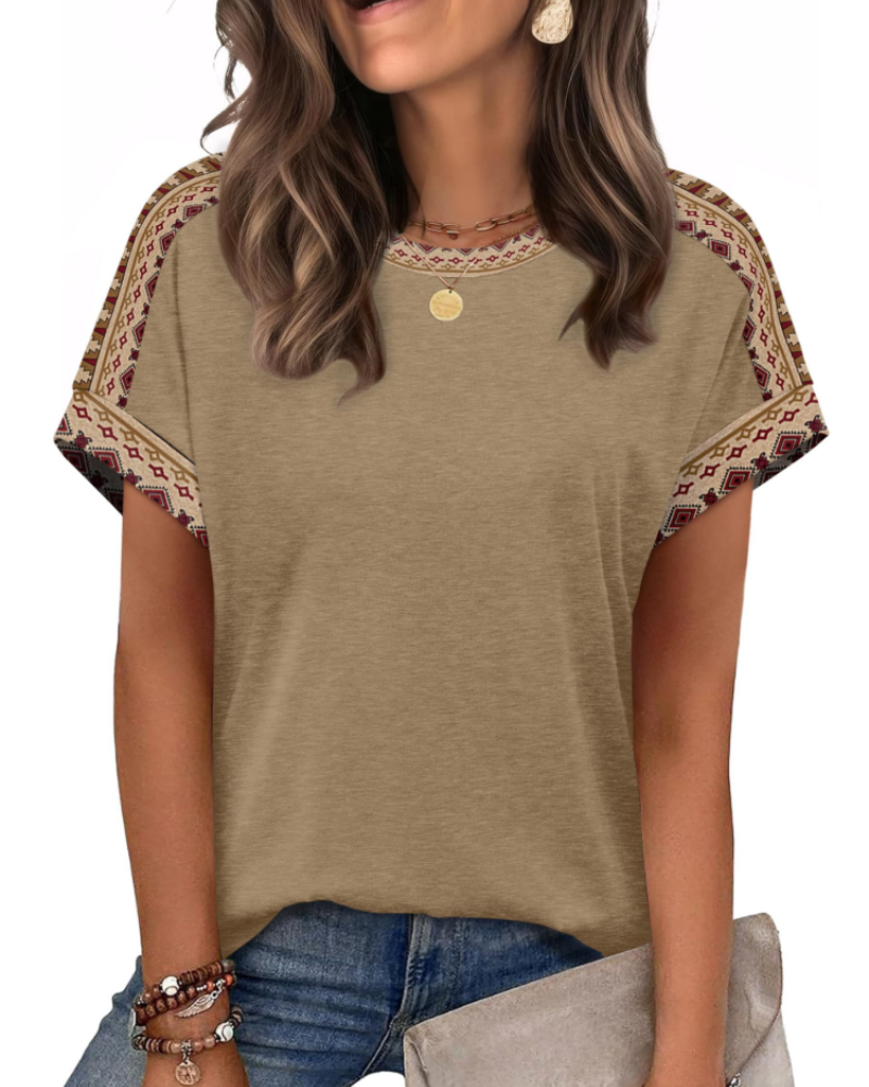 Zaria Top Femme – T-shirt Col Rond Casual Chic, Coupe Loose & Manches Courtes Été