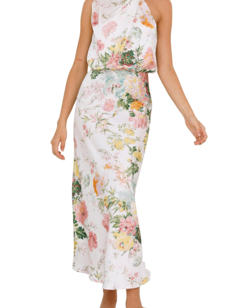 Vestido Zena para Mujer – Vestido Maxi Satinado con Cuello Alto, Corte Fluido Elegante para Noche