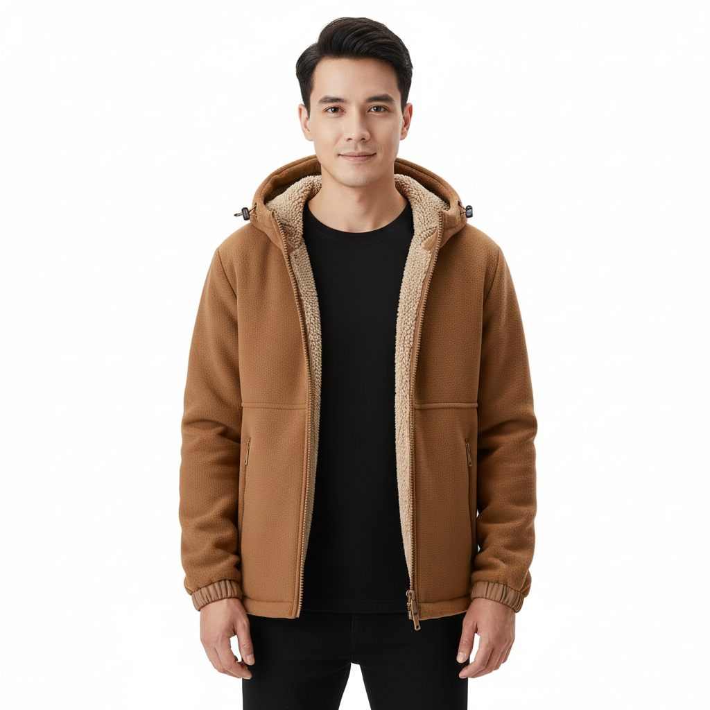 Norlan ανδρικό fleece μπουφάν με κουκούλα – ελαφρύ ζεστό παλτό με φερμουάρ στις τσέπες για χειμώνα