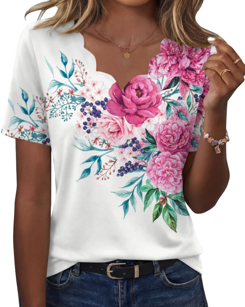 Ziva Top Femme – Bluzka z falowanym dekoltem w serek, elegancki, luźny krój i casualowy, szykowny styl