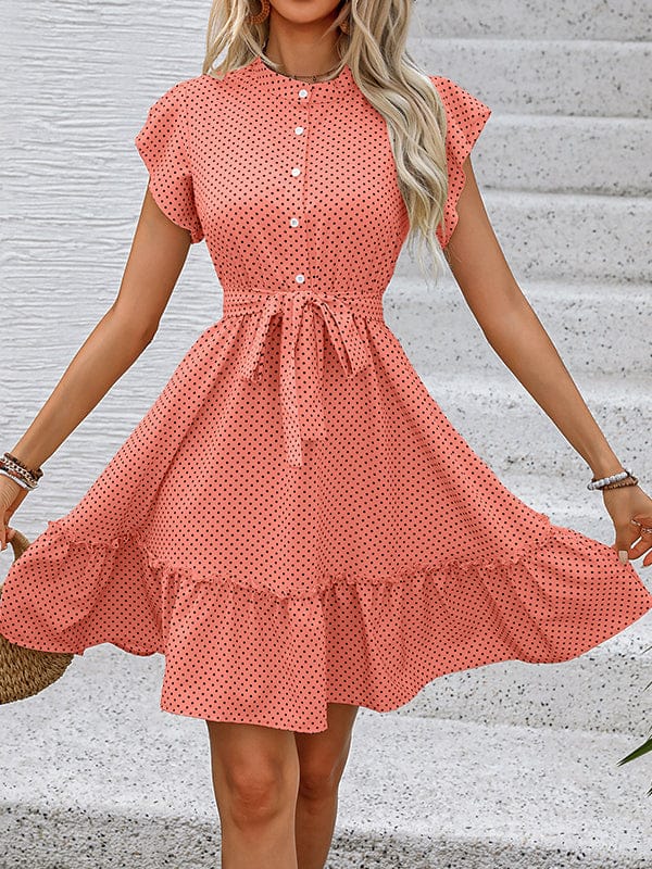Éliane Robe Mini Femme – Robe Trapèze Ceinturée à Volants Coupe Fluide Décontractée Été
