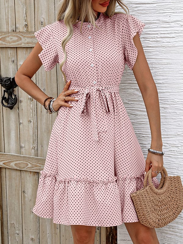 Éliane Robe Mini Femme – Robe Trapèze Ceinturée à Volants Coupe Fluide Décontractée Été