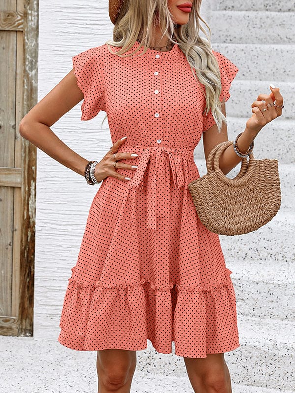 Éliane Robe Mini Femme – Robe Trapèze Ceinturée à Volants Coupe Fluide Décontractée Été