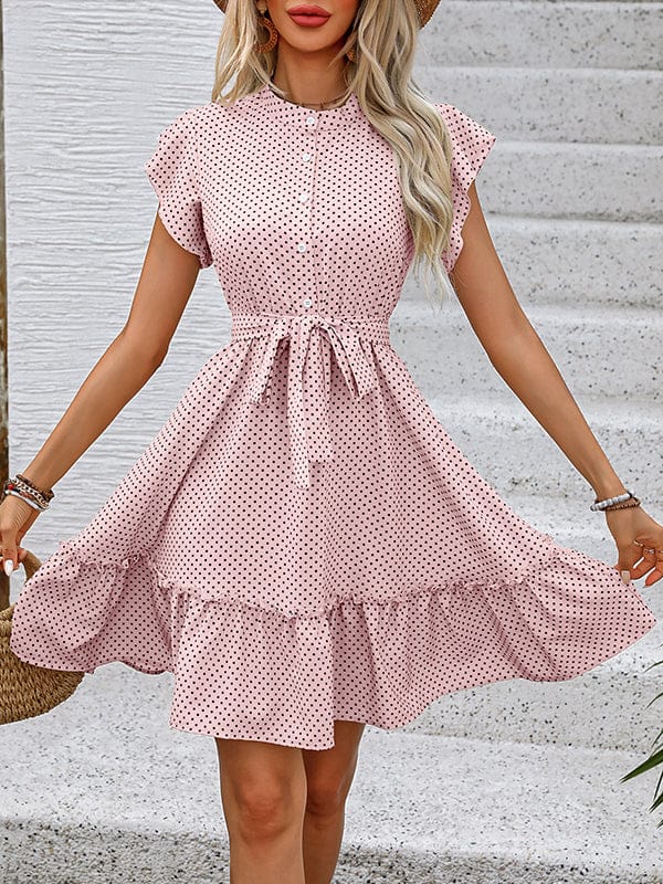 Éliane Robe Mini Femme – Robe Trapèze Ceinturée à Volants Coupe Fluide Décontractée Été