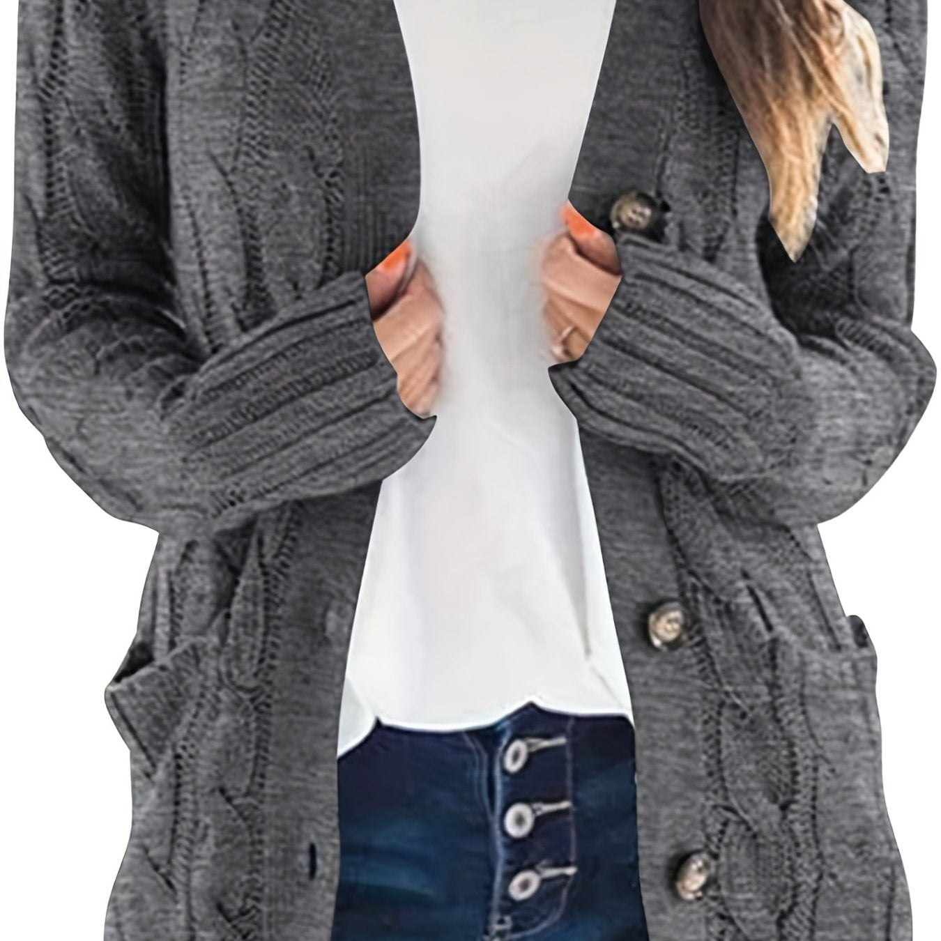 Lissy Gilet Femme – Teplý svetr s copánkovým vzorem, knoflíky a moderním pohodlným střihem