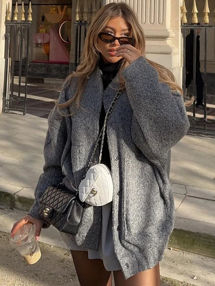 Norlyn Bomber Oversize Mujer – Chaqueta de Moda con Cuello Alto, Cierre Oculto y Corte Amplio