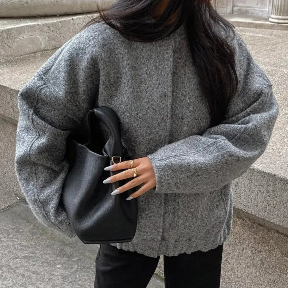 Norlyn Bomber Oversize Mujer – Chaqueta de Moda con Cuello Alto, Cierre Oculto y Corte Amplio