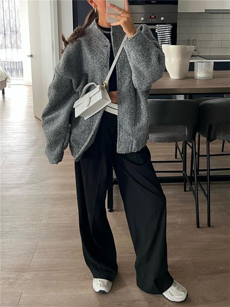 Norlyn Bomber Oversize Mujer – Chaqueta de Moda con Cuello Alto, Cierre Oculto y Corte Amplio