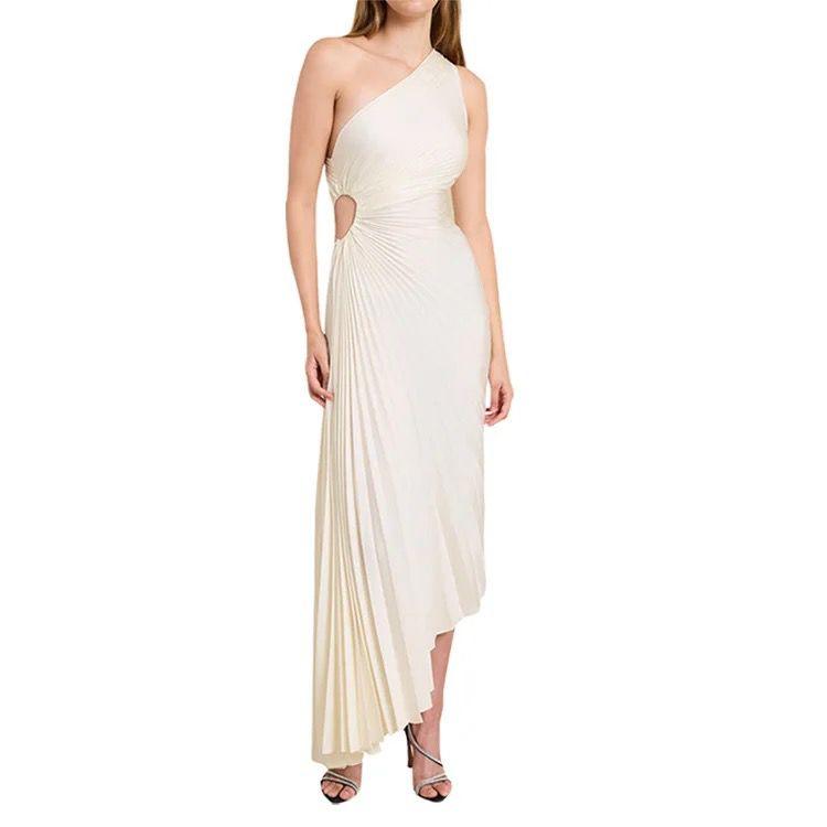 Amandine – dámské midi šaty, plisované šaty na jedno rameno s elegantním splývavým střihem na koktejl
