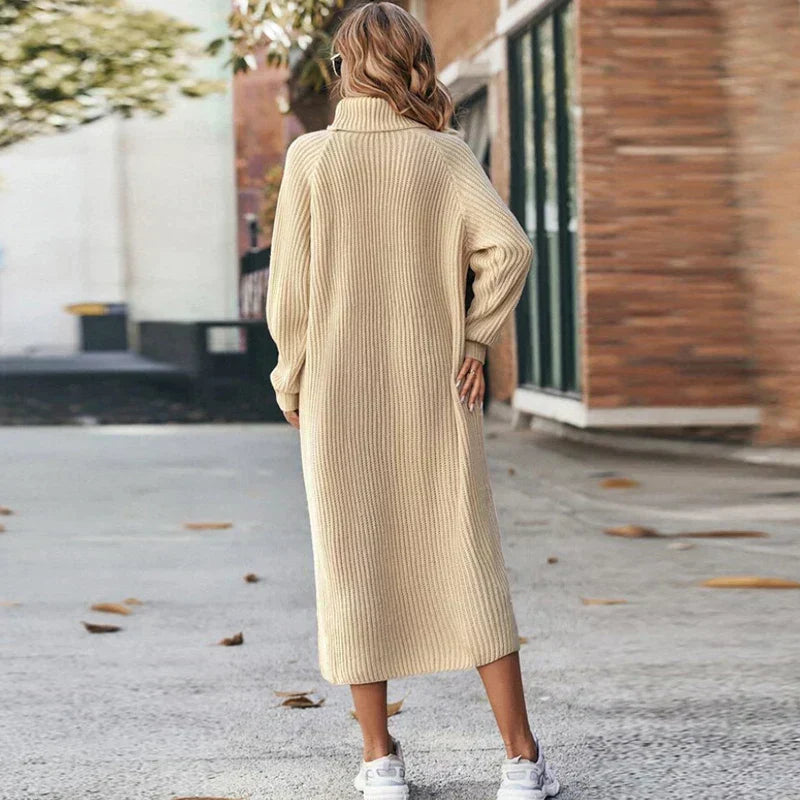 Noeline Midi šaty pro ženy z pleteniny – elegantní a teplé šaty s rolákem, regular střih