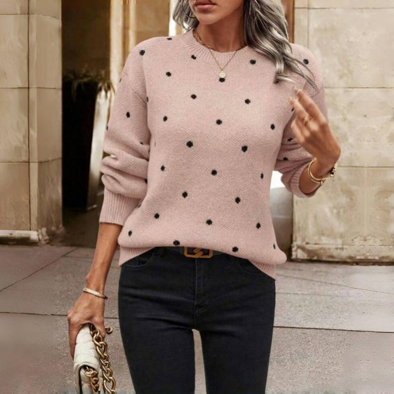 Aubrey Pull Femme – Měkký puntíkovaný svetr s pohodlným střihem a elegantním kulatým výstřihem