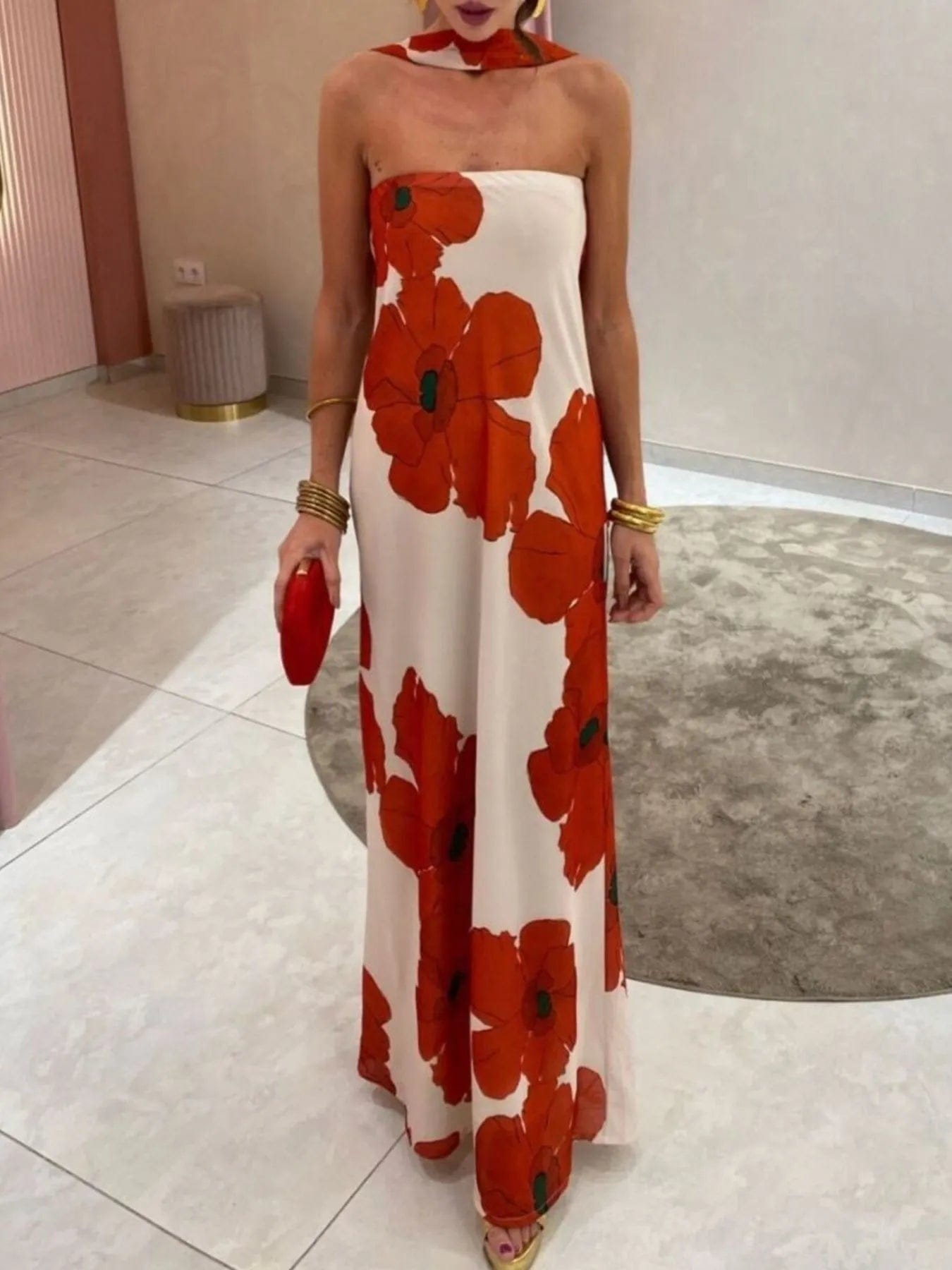 Isaline Robe Maxi Femme – Robe Tube Imprimée Sans Bretelles Coupe Longue Élégante Été