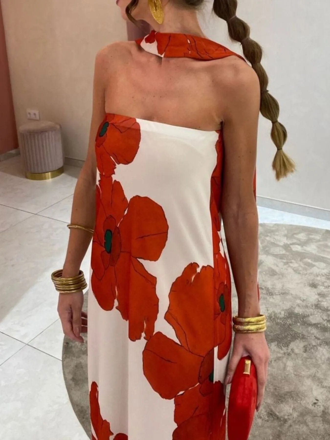 Isaline Robe Maxi Femme – Robe Tube Imprimée Sans Bretelles Coupe Longue Élégante Été