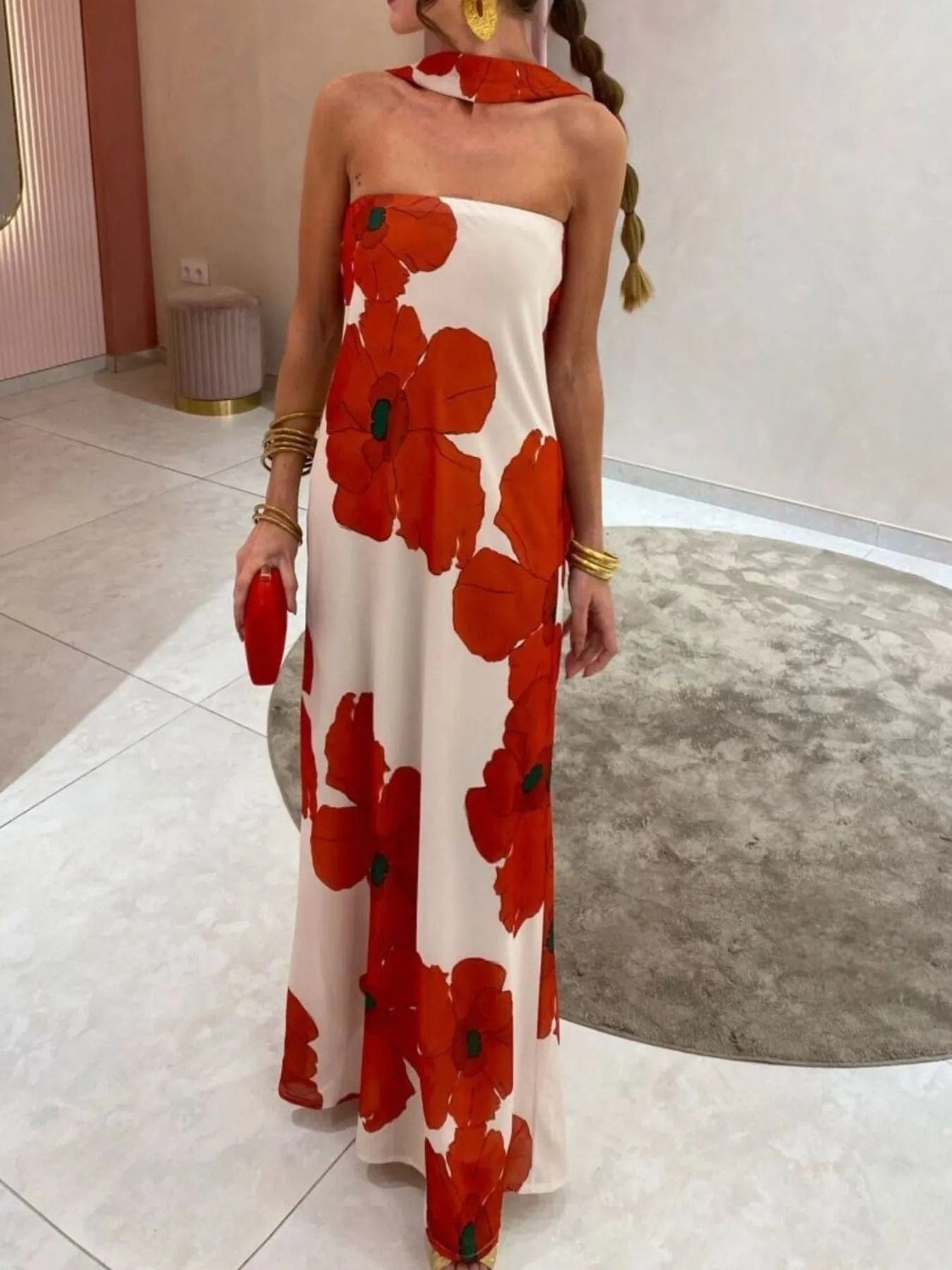 Isaline Robe Maxi Femme – Robe Tube Imprimée Sans Bretelles Coupe Longue Élégante Été