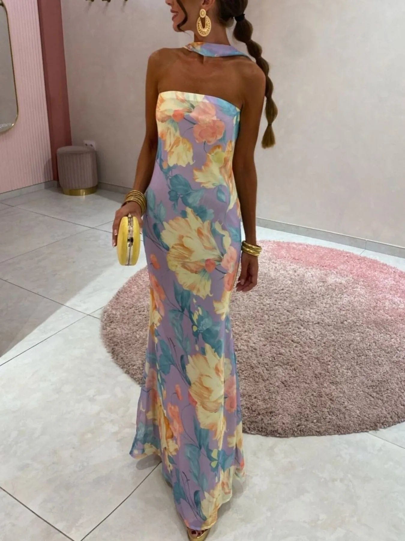 Isaline Robe Maxi Femme – Robe Tube Imprimée Sans Bretelles Coupe Longue Élégante Été