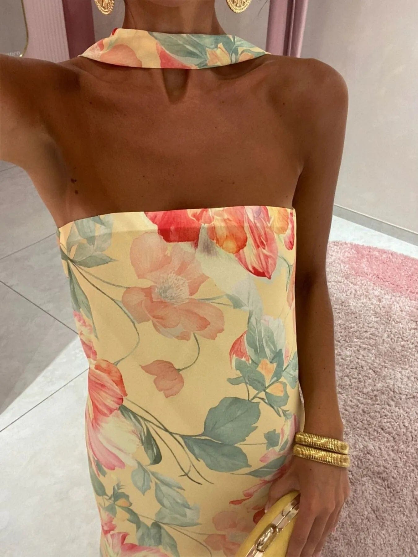 Isaline Robe Maxi Femme – Robe Tube Imprimée Sans Bretelles Coupe Longue Élégante Été