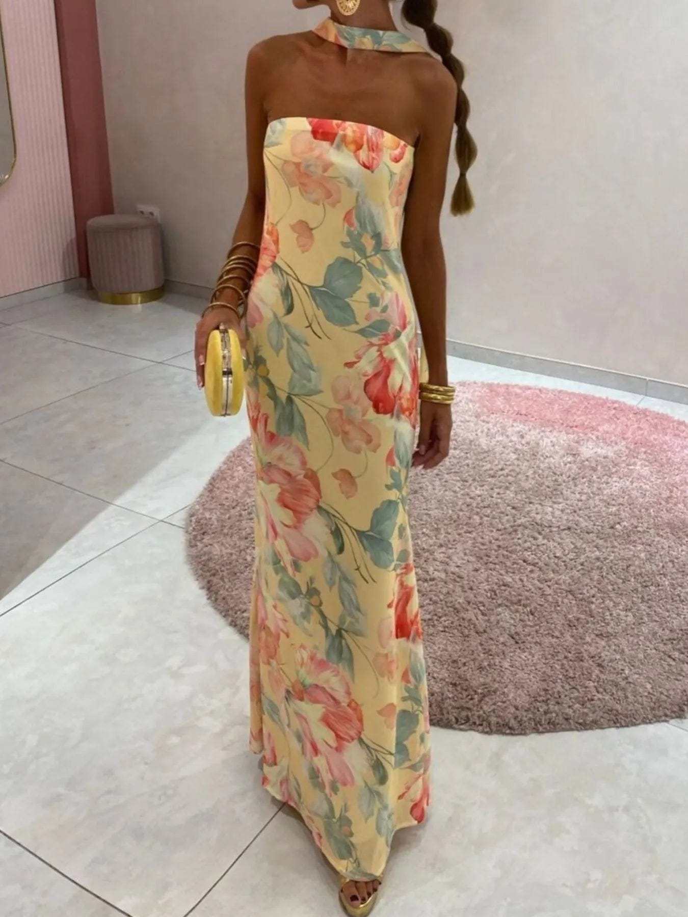 Isaline Robe Maxi Femme – Robe Tube Imprimée Sans Bretelles Coupe Longue Élégante Été