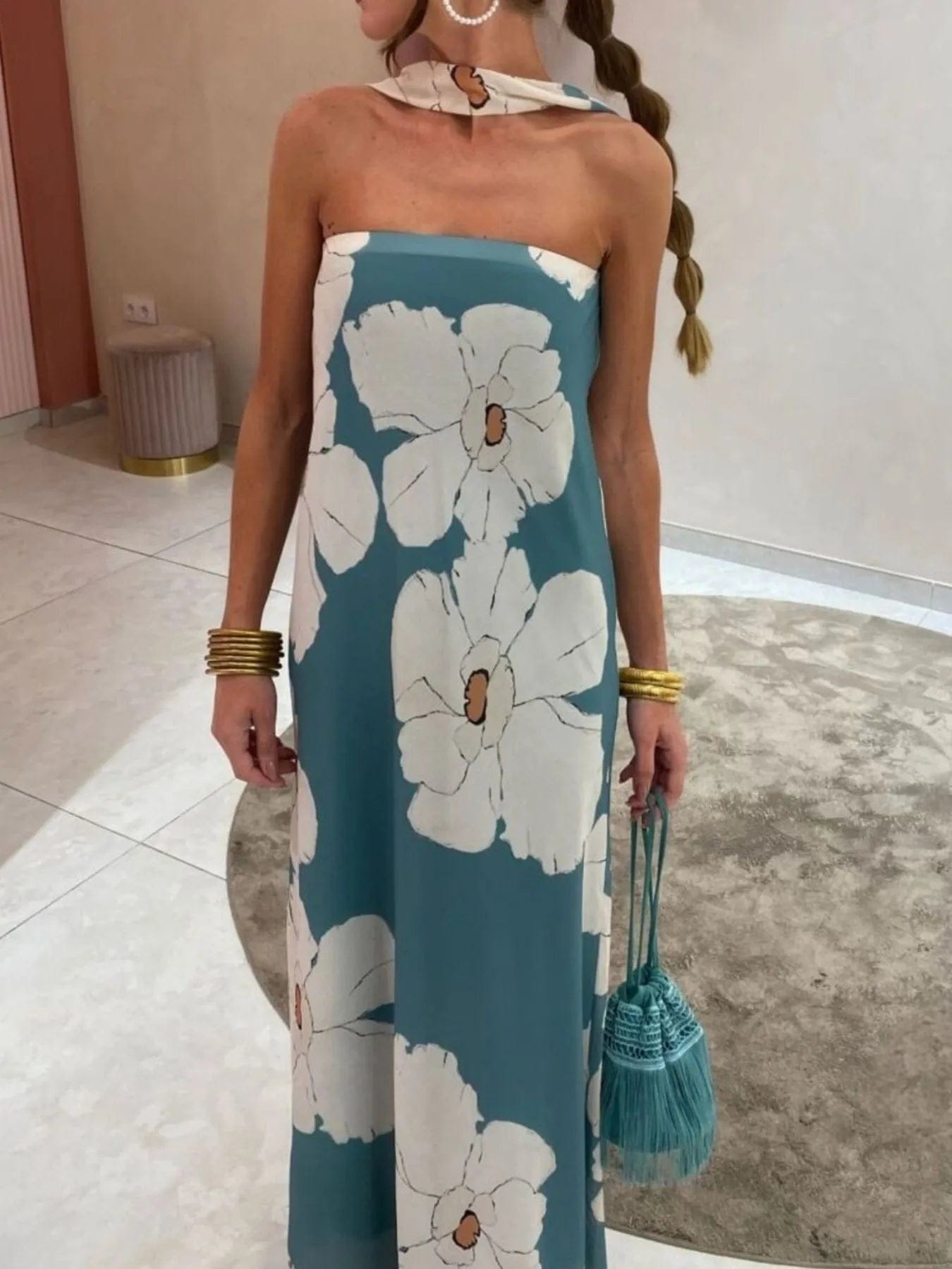 Isaline Robe Maxi Femme – Robe Tube Imprimée Sans Bretelles Coupe Longue Élégante Été