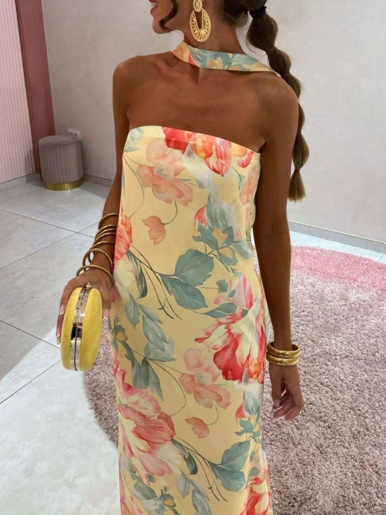 Isaline Robe Maxi Femme – Robe Tube Imprimée Sans Bretelles Coupe Longue Élégante Été