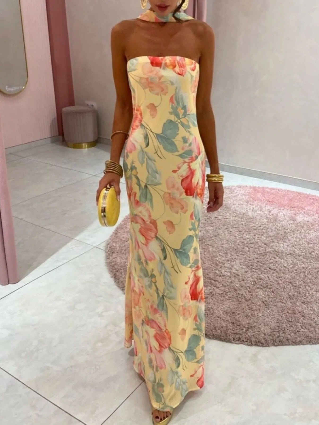 Isaline Robe Maxi Femme – Robe Tube Imprimée Sans Bretelles Coupe Longue Élégante Été
