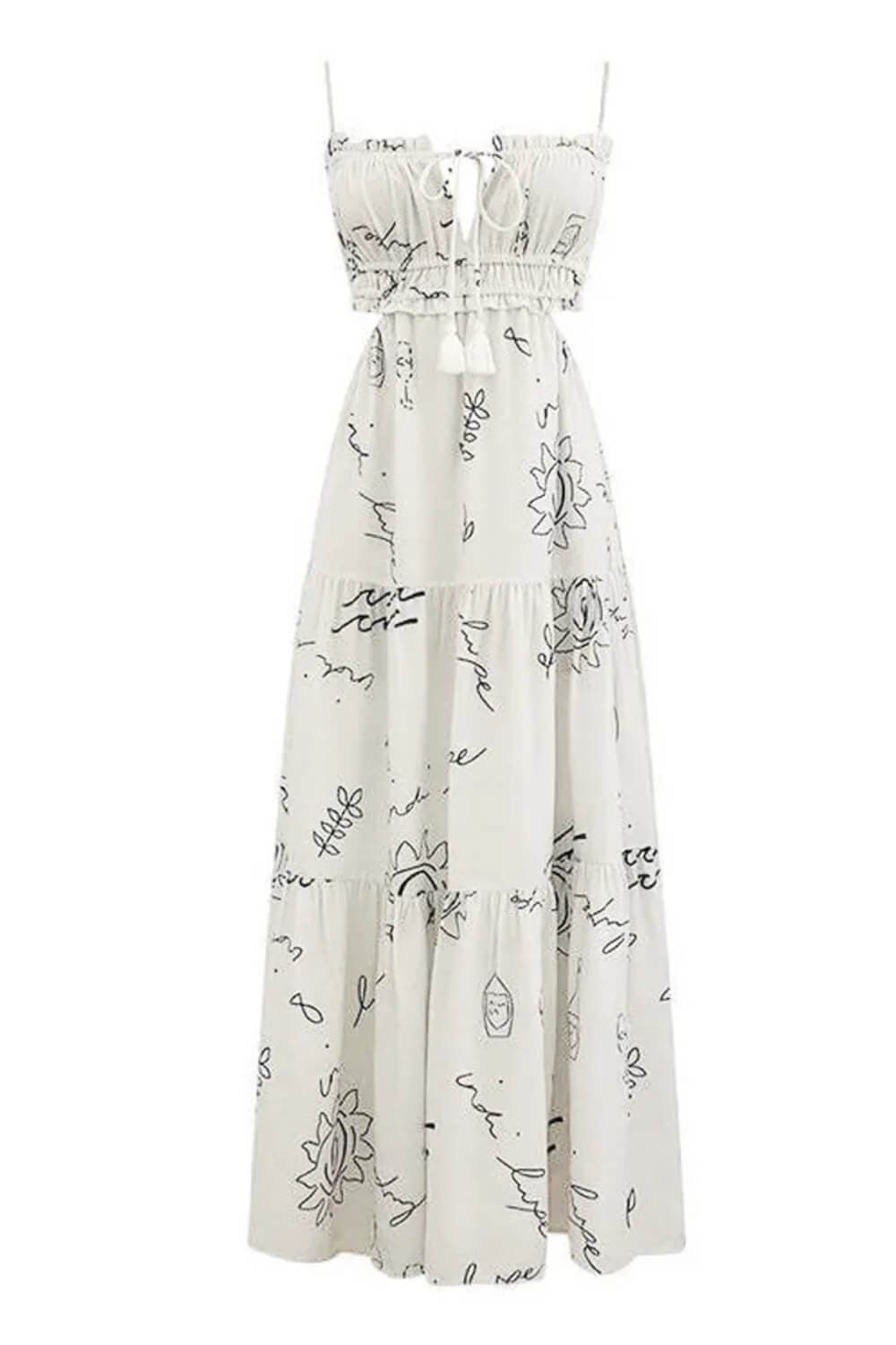 Astrée Midikleid für Damen – bedrucktes Kleid mit schmalen Trägern, elegant fließender Schnitt, Sommer