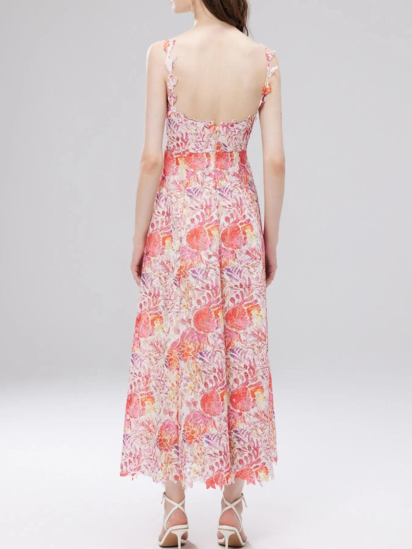 Ysoria Robe Midi Femme – Robe Fleurie en Dentelle à Col V Sans Manches Élégante