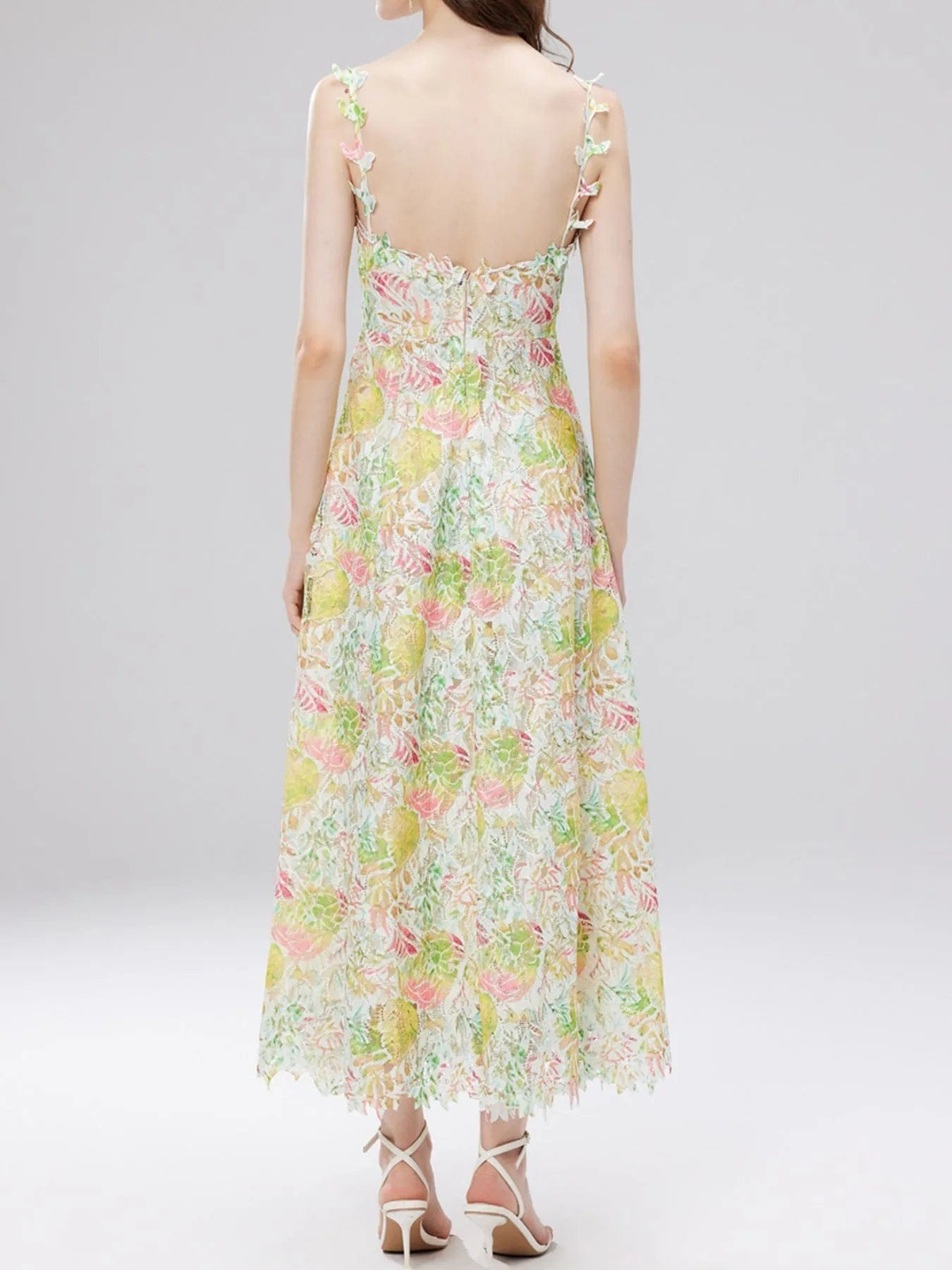 Ysoria Robe Midi Femme – Robe Fleurie en Dentelle à Col V Sans Manches Élégante