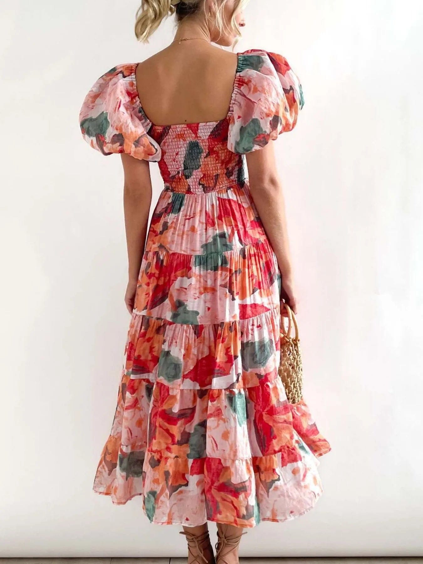 Azéliane Robe Midi Femme – Robe Fleurie à Épaules Dénudées avec Manches Bouffantes