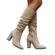 Journee Botas Mulher Elegantes – Design Plissado Chic, Salto Bloco Confortável & Estilo Moderno