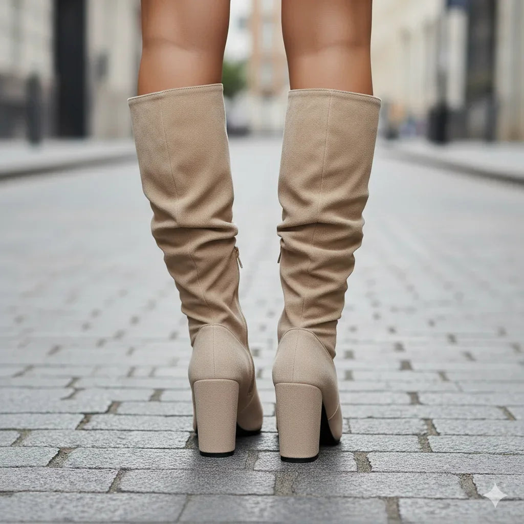 Journee Botas Mulher Elegantes – Design Plissado Chic, Salto Bloco Confortável & Estilo Moderno
